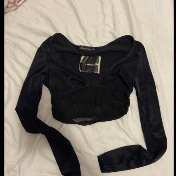 Black Slinky Longsleeve Mesh Detail Top - Picture 2 of 4